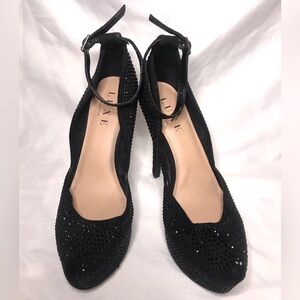 Luxe x JustFab Black Platform Stiletto Pump Rhinestone Ankle Strap Size 8